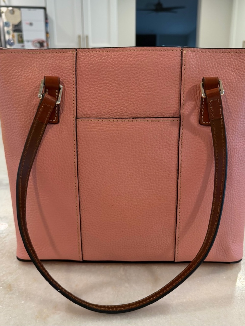 Dooney & Bourke Coral Pink Pebbled Leather Tote with Brown Straps - Picture 2 of 8